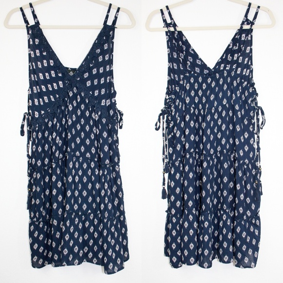 Boho Lace-Up Sides Double Strap Swing Dress NWT - Picture 2 of 8